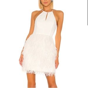 Parker Donna Feather Skirt Mini Dress Halter Crystal Trim